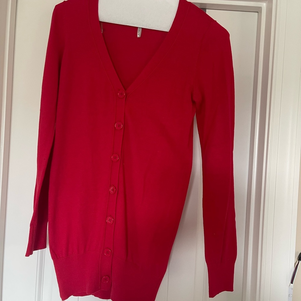Active Basic Red Knit Cardigan Sweater